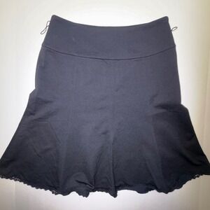 EXPRESS Black Flared Midi Skirt Lace Trim Side Zip Women's Size 0